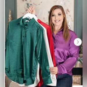 First Love Cream Champagne Satin Women's button down Top